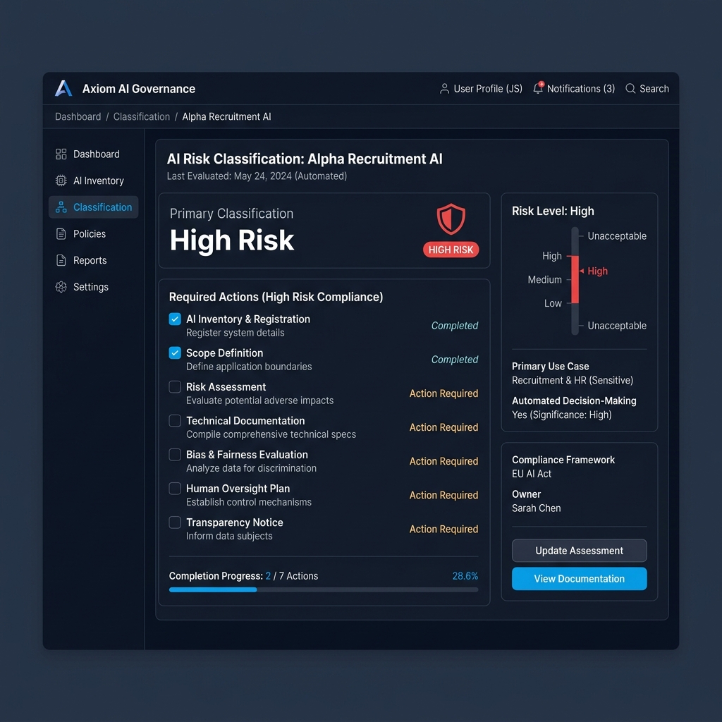 ComplyEU AI Act risk classification interface
